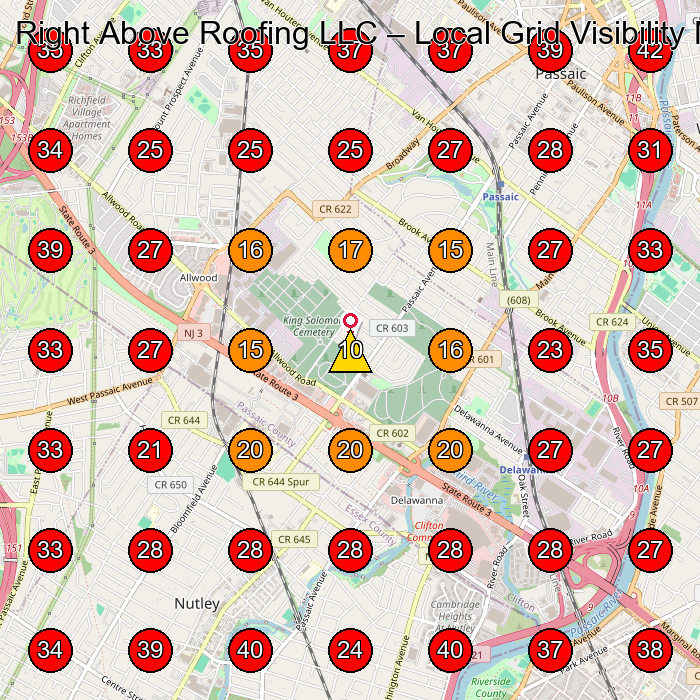 Right Above Roofing LLC GeoGrid visibility map for Roofing Contractor in Clifton